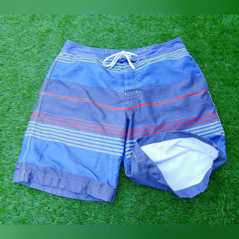 Excellent Used Condition Men's GAP Grey Blue Striped Board Shorts Size Large - Picture 9 of 10